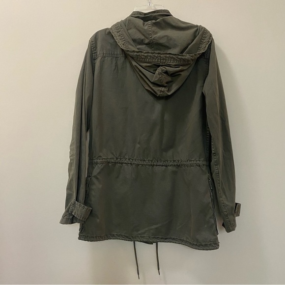 BLANC NOIR Cotton Hooded Utility Jacket Olive Green Zipper Button Size XS - Picture 2 of 9